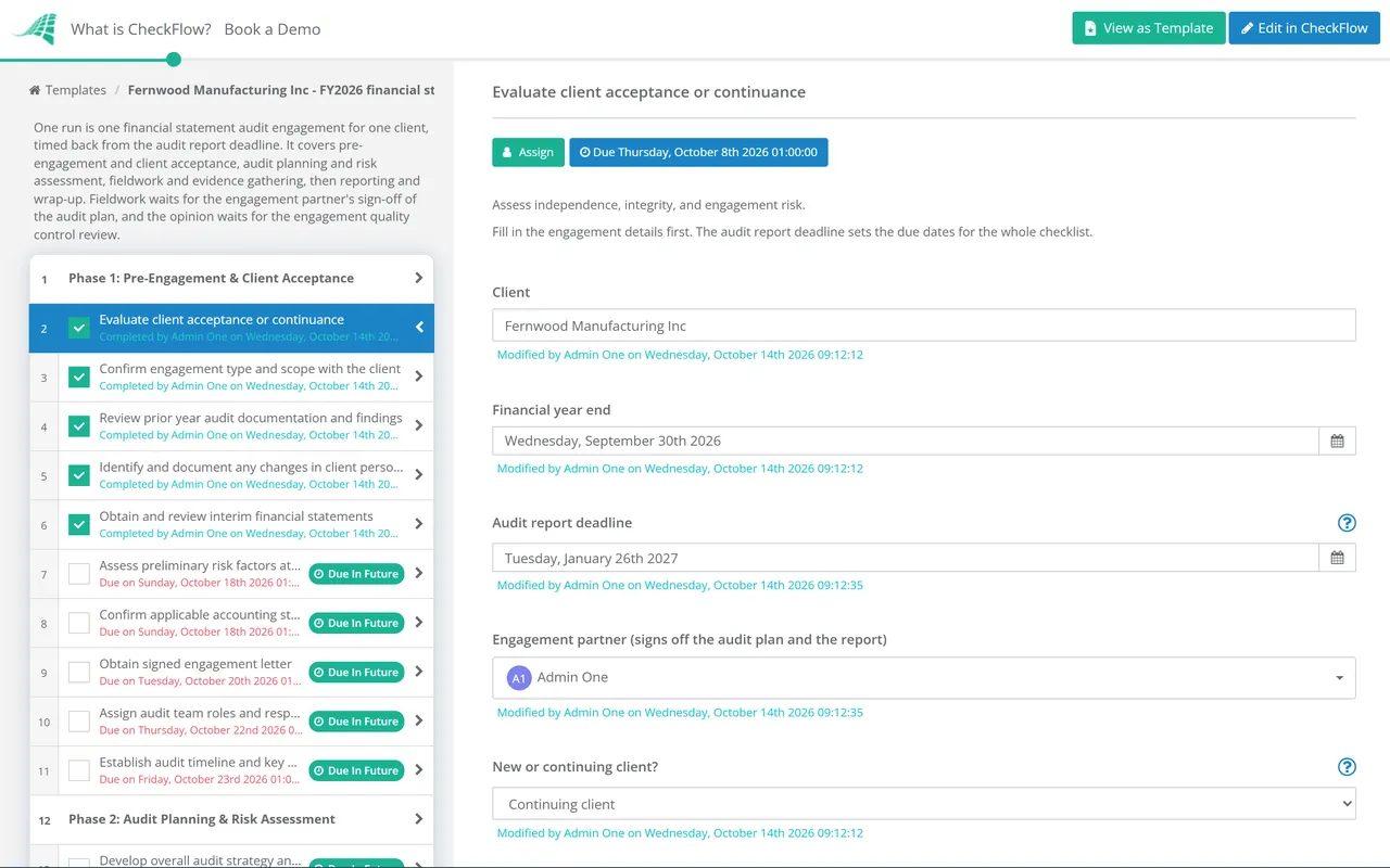 Live demo of the CPA Audit Checklist in CheckFlow