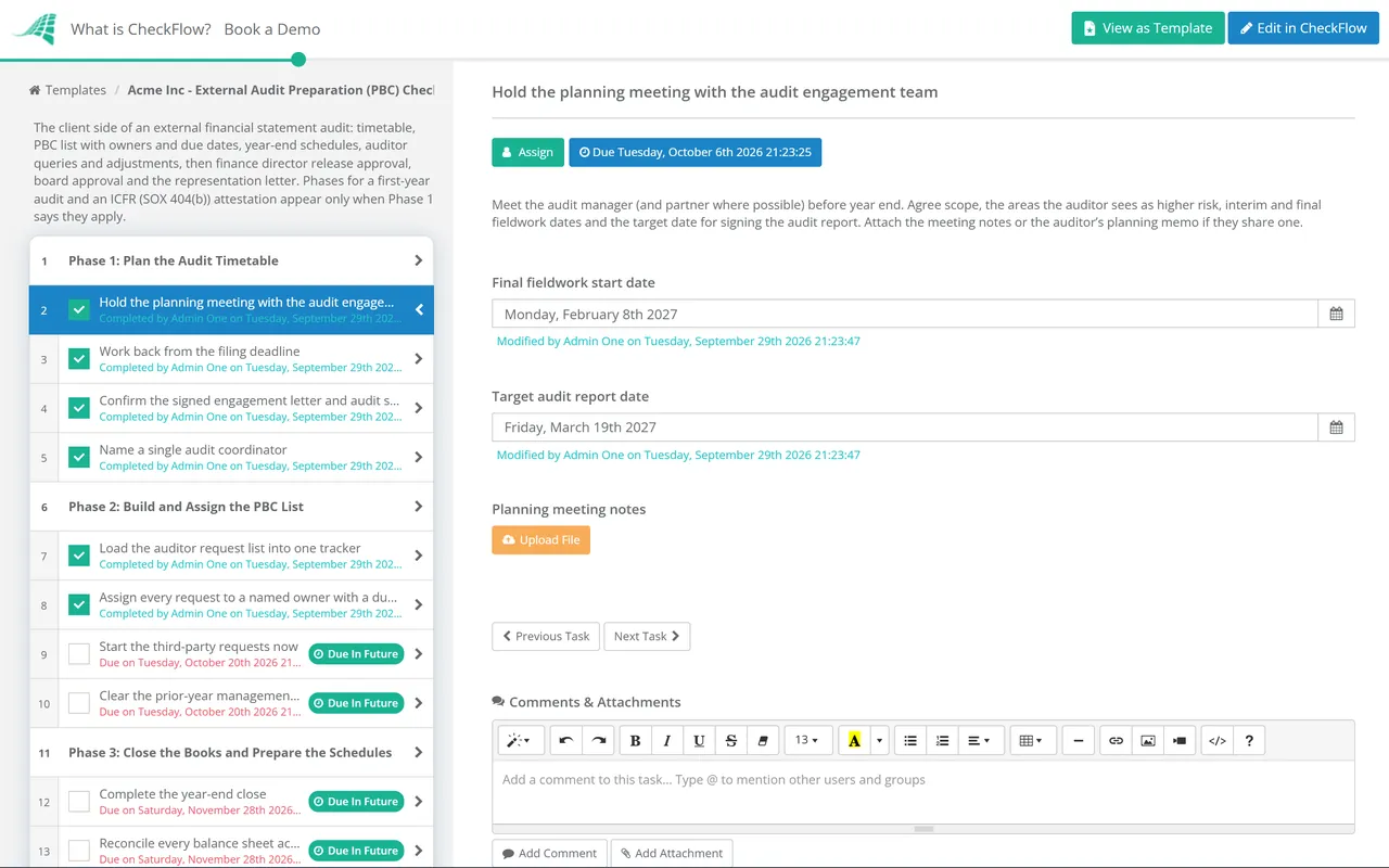 Live demo of the External Audit Preparation Checklist in CheckFlow