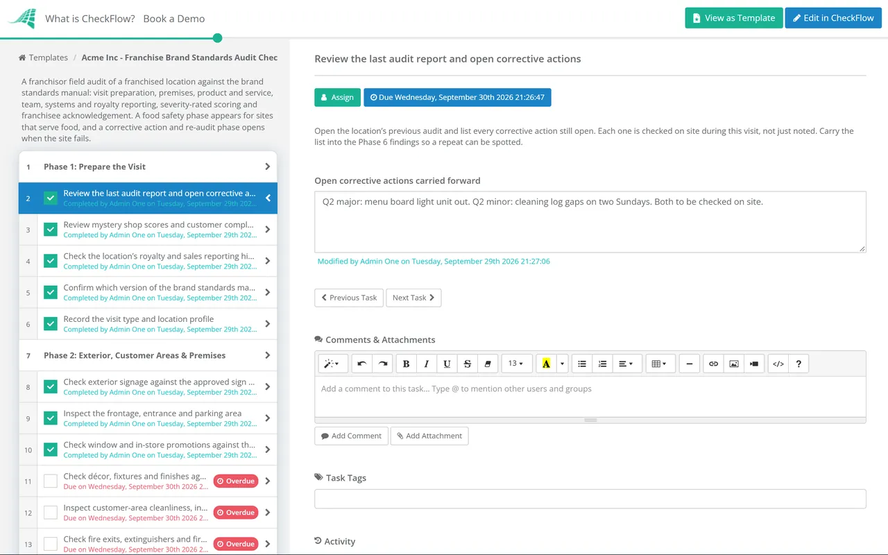 Live demo of the Franchise Brand Standards Audit Checklist in CheckFlow