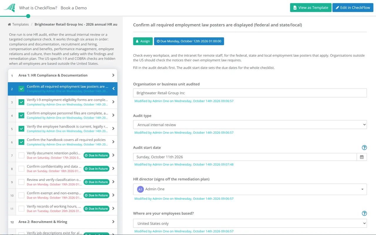 Live demo of the Human Resources Audit Checklist in CheckFlow