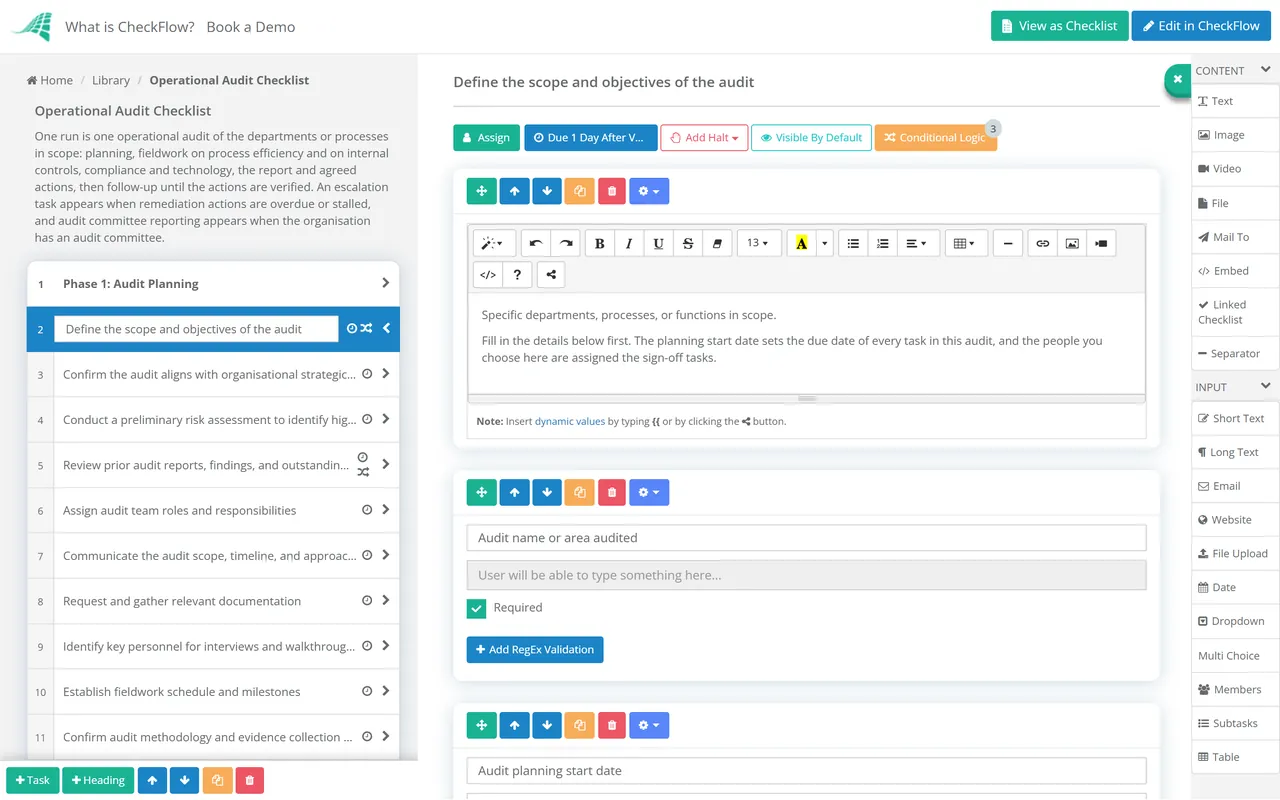 Live demo of the Operational Audit Checklist in CheckFlow