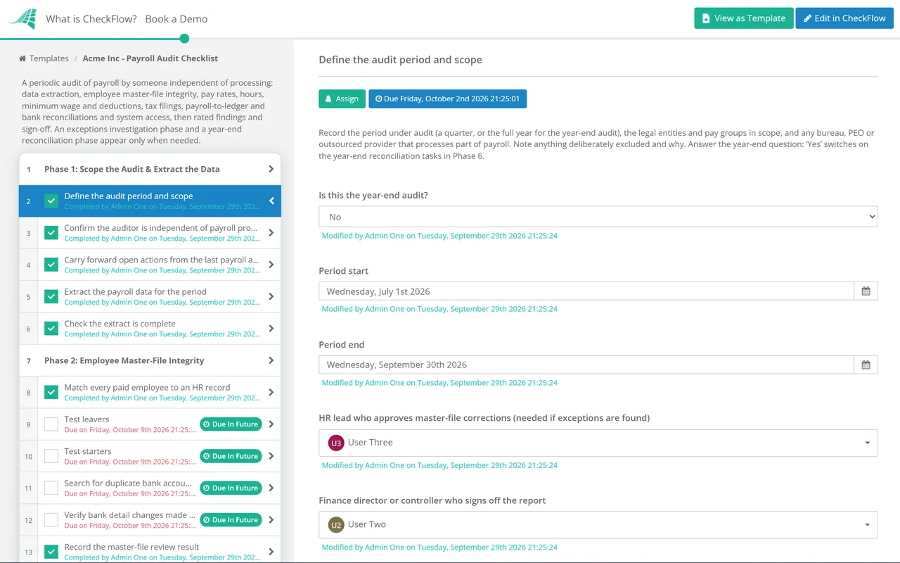 Live demo of the Payroll Audit Checklist in CheckFlow