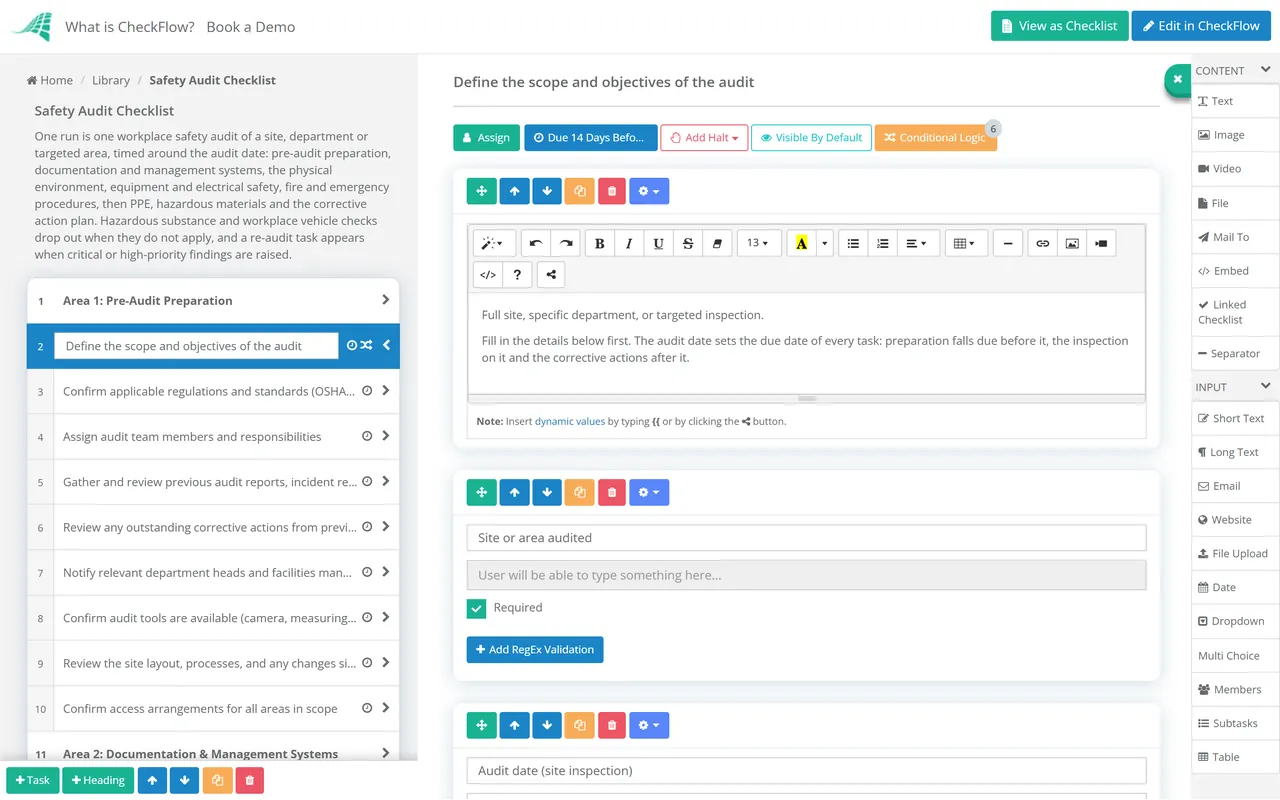 Live demo of the Safety Audit Checklist in CheckFlow