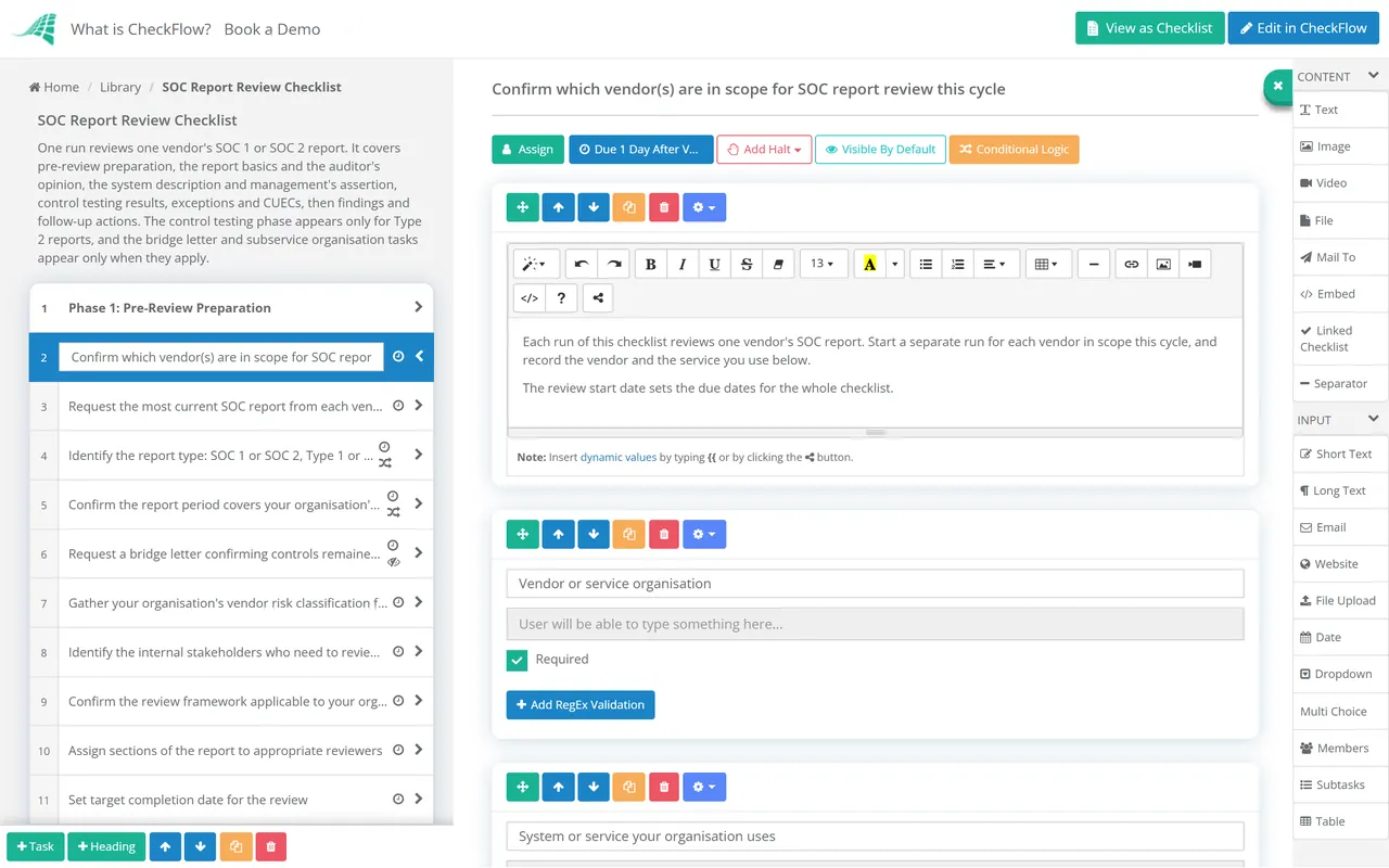 Live demo of the SOC Report Review Checklist in CheckFlow
