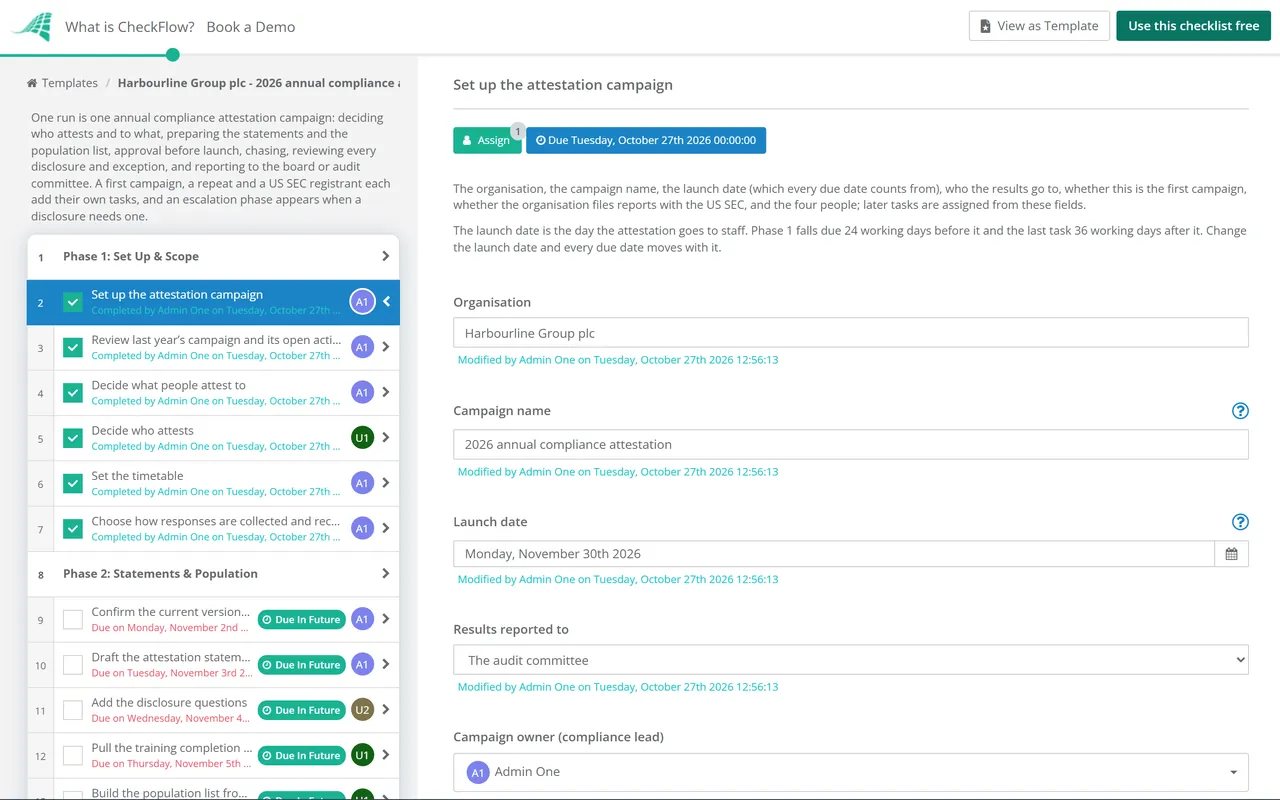 Live demo of the Compliance Attestation Checklist in CheckFlow