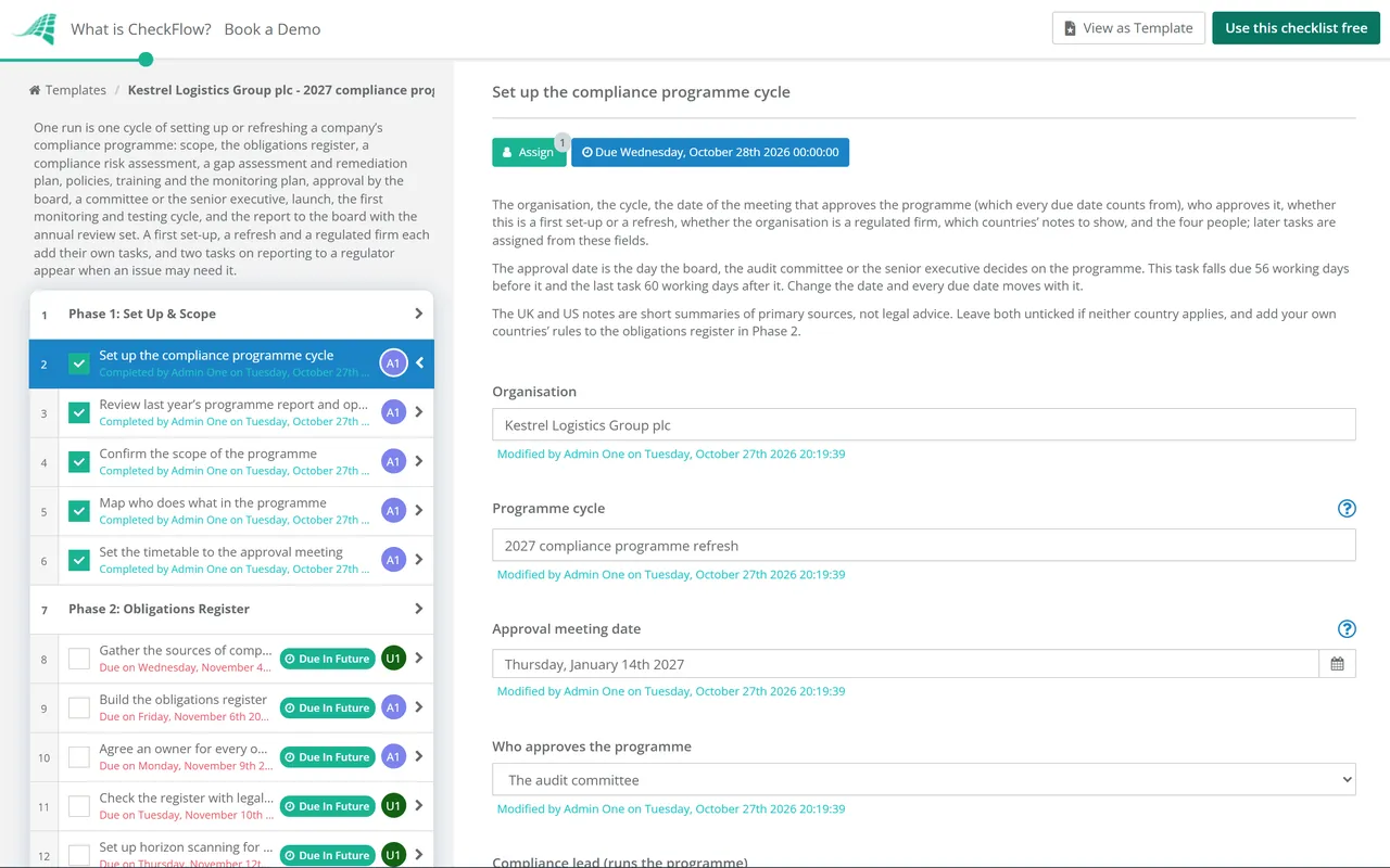 Live demo of the Compliance Program Checklist in CheckFlow
