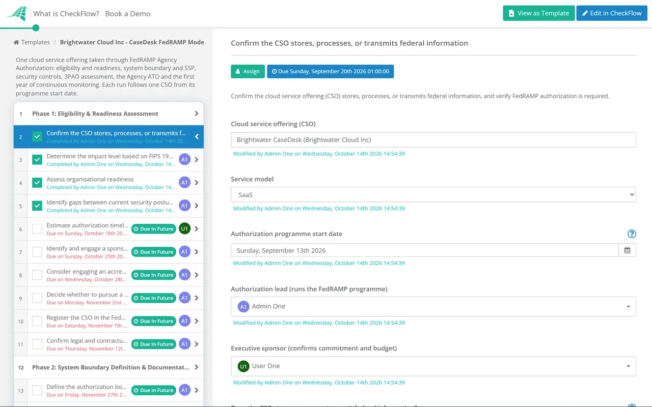 Live demo of the FedRAMP Compliance Checklist in CheckFlow