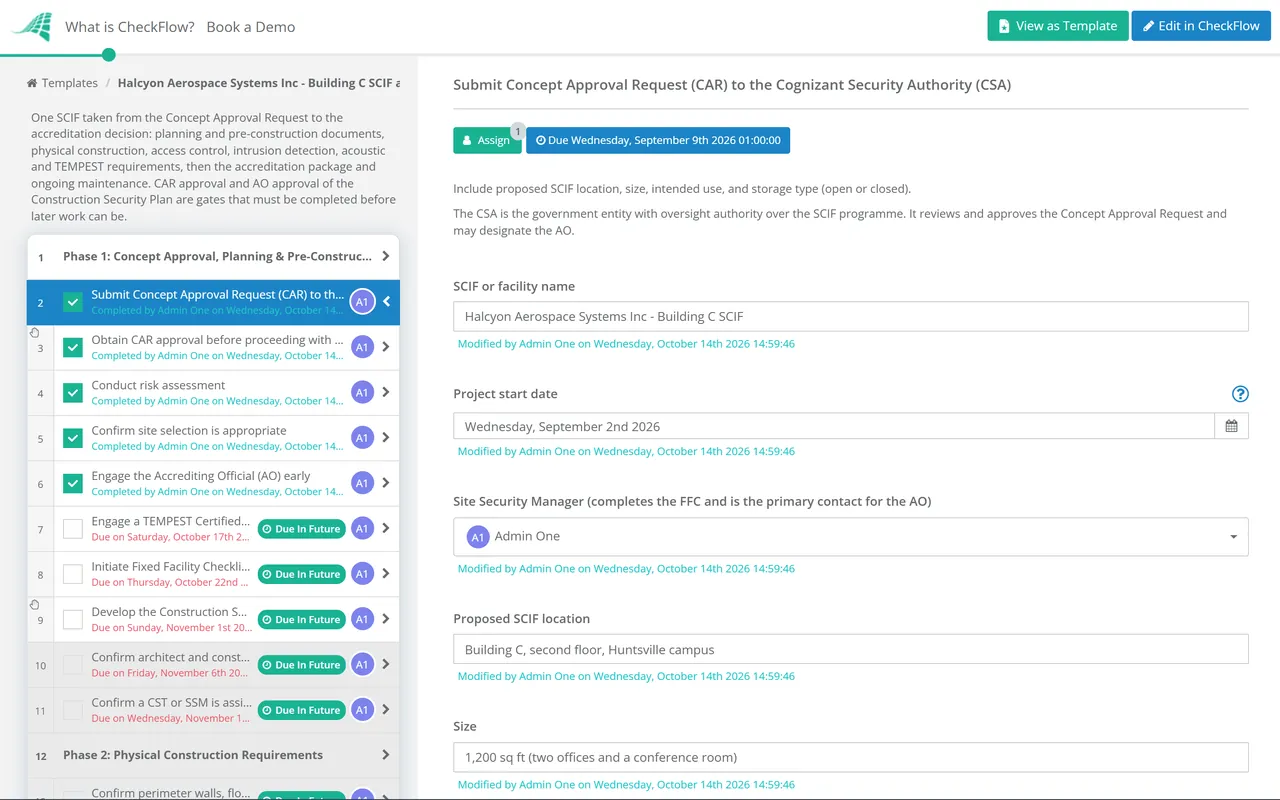 Live demo of the ICD 705 Fixed Facility Checklist in CheckFlow