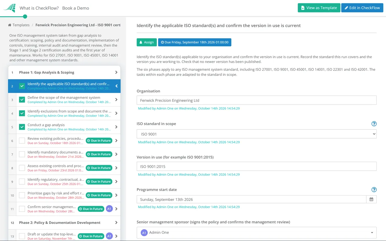 Live demo of the ISO Compliance Checklist in CheckFlow
