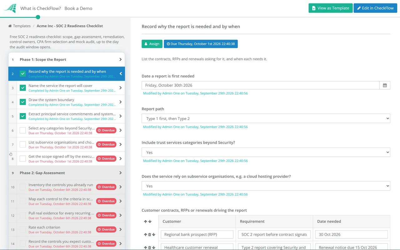 Live demo of the SOC 2 Readiness Checklist in CheckFlow