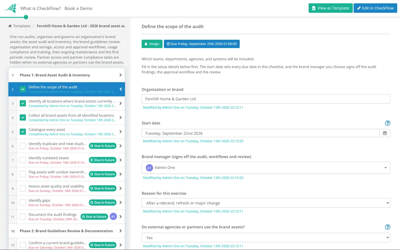 Live demo of the Brand Asset Management Checklist in CheckFlow