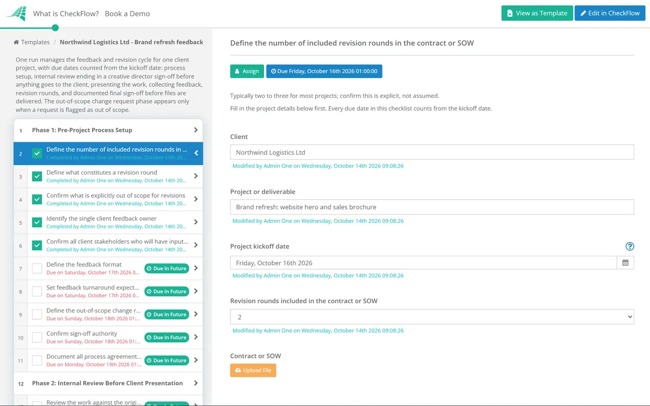 Live demo of the Client Feedback & Revision Process Checklist in CheckFlow