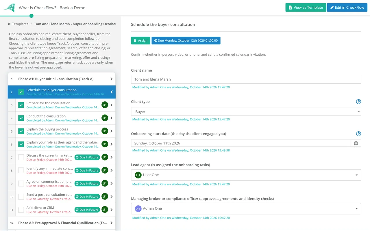 Live demo of the Real Estate Client Onboarding Checklist in CheckFlow
