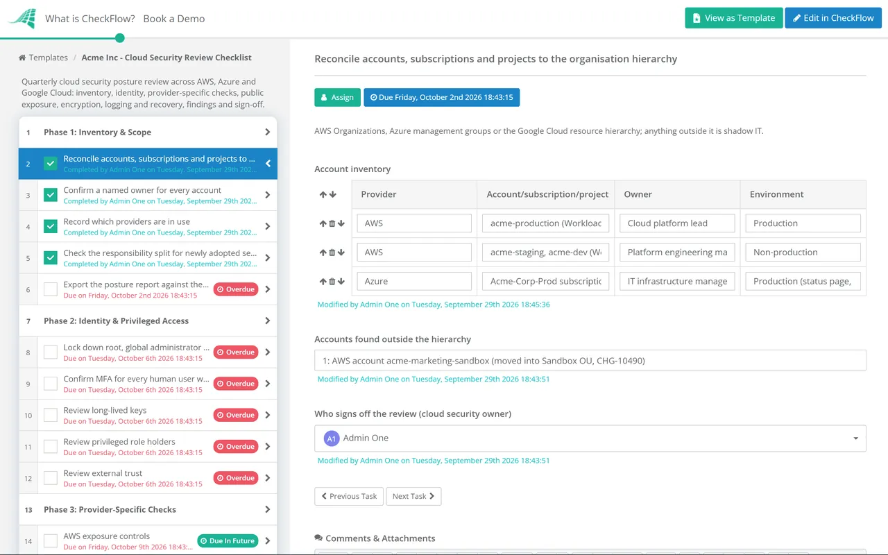 Live demo of the Cloud Security Review Checklist in CheckFlow