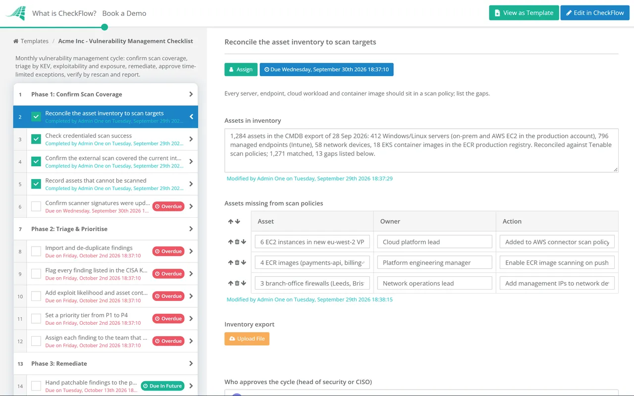 Live demo of the Vulnerability Management Checklist in CheckFlow