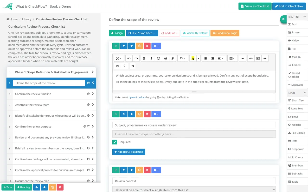 Live demo of the Curriculum Review Process Checklist in CheckFlow