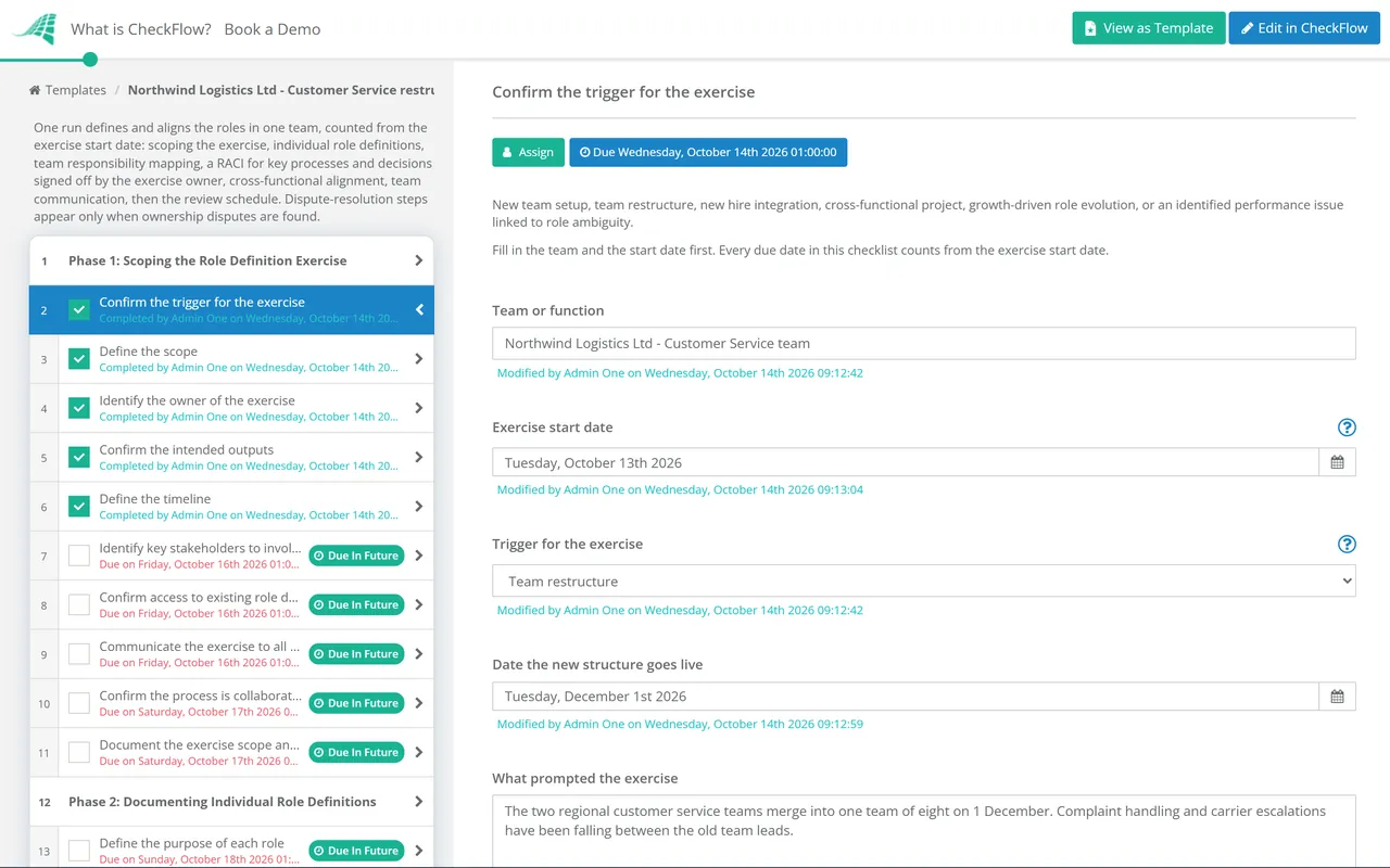Live demo of the Roles, Responsibilities & Expectations Checklist in CheckFlow