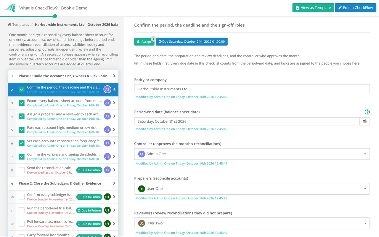 Live demo of the Balance Sheet Reconciliation Checklist in CheckFlow