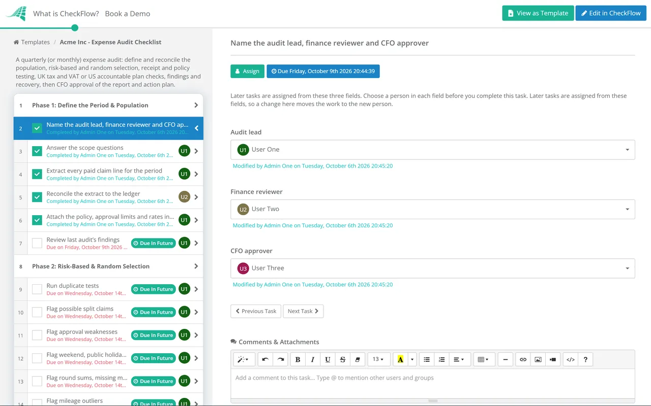 Live demo of the Expense Audit Checklist in CheckFlow