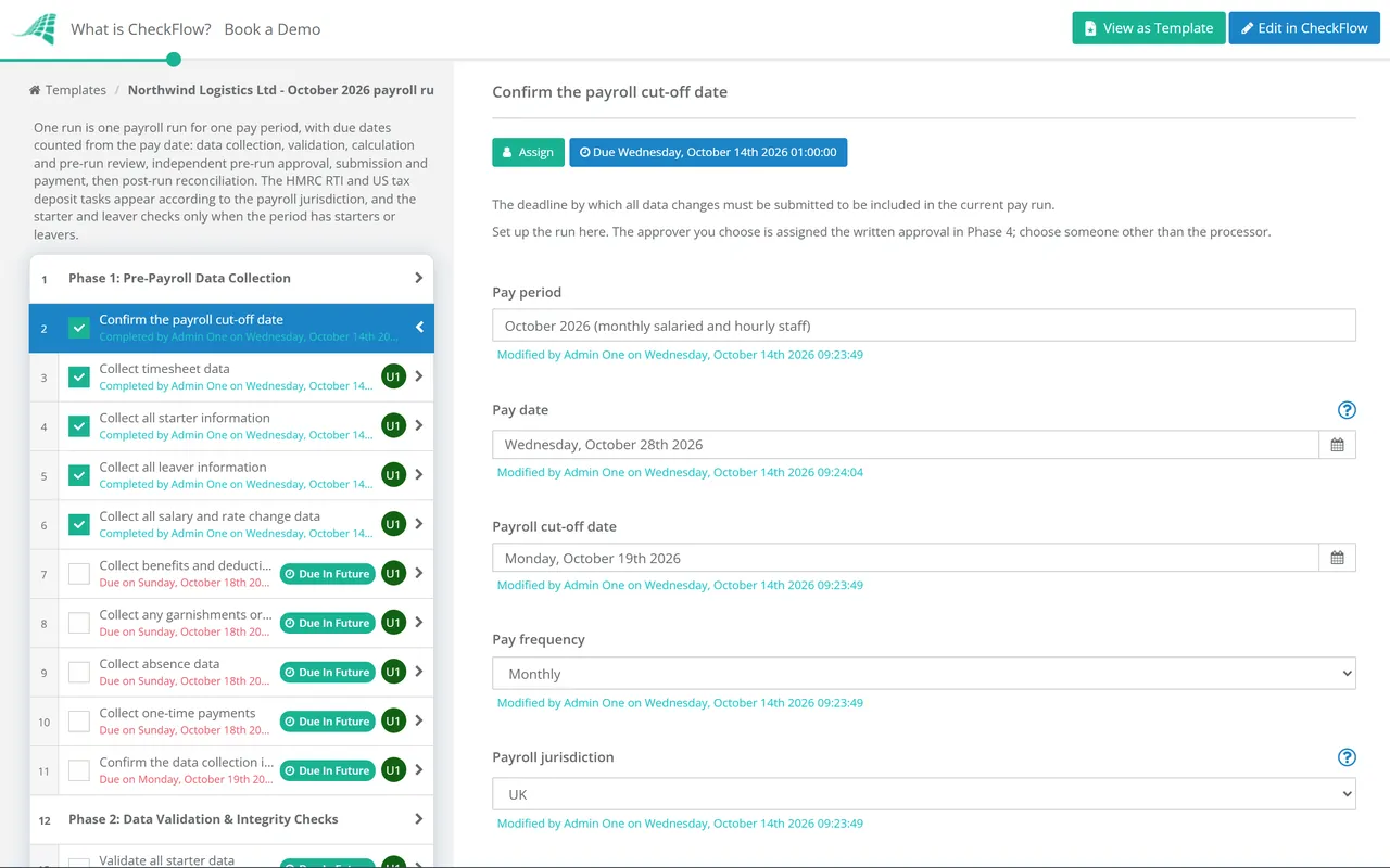 Live demo of the Payroll Processing SOP Checklist in CheckFlow