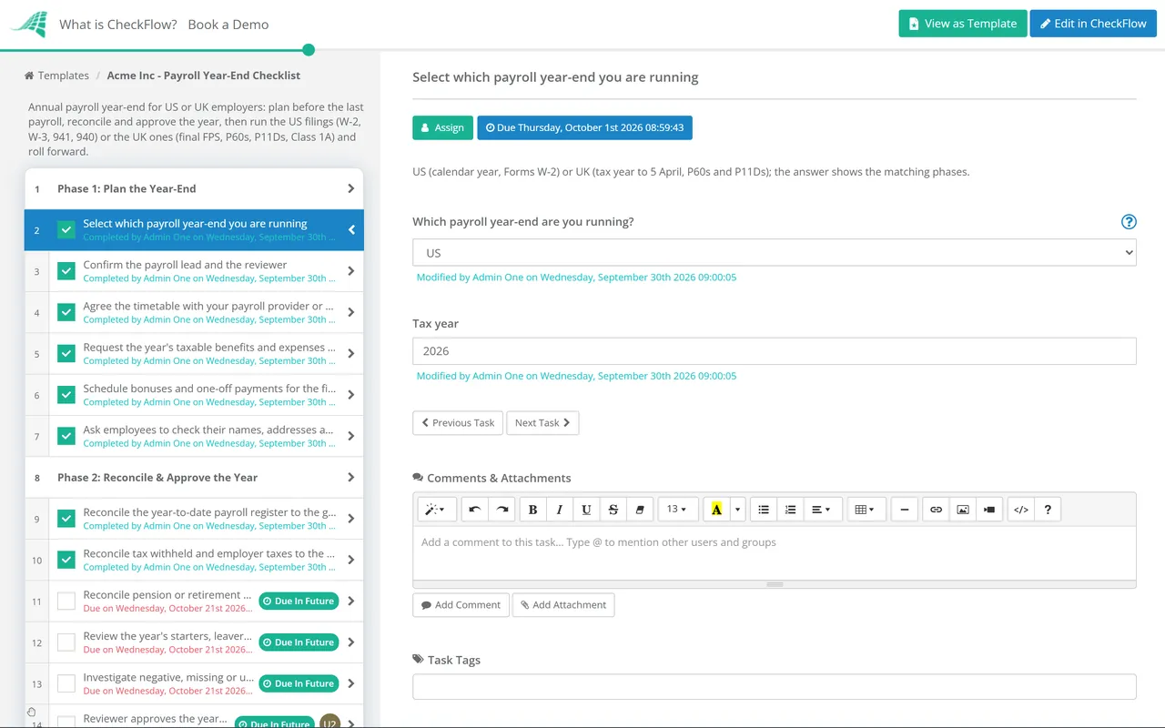 Live demo of the Payroll Year-End Checklist in CheckFlow