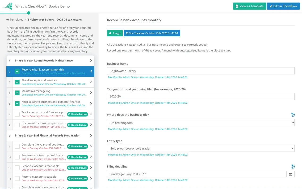 Live demo of the Tax Preparation Checklist in CheckFlow