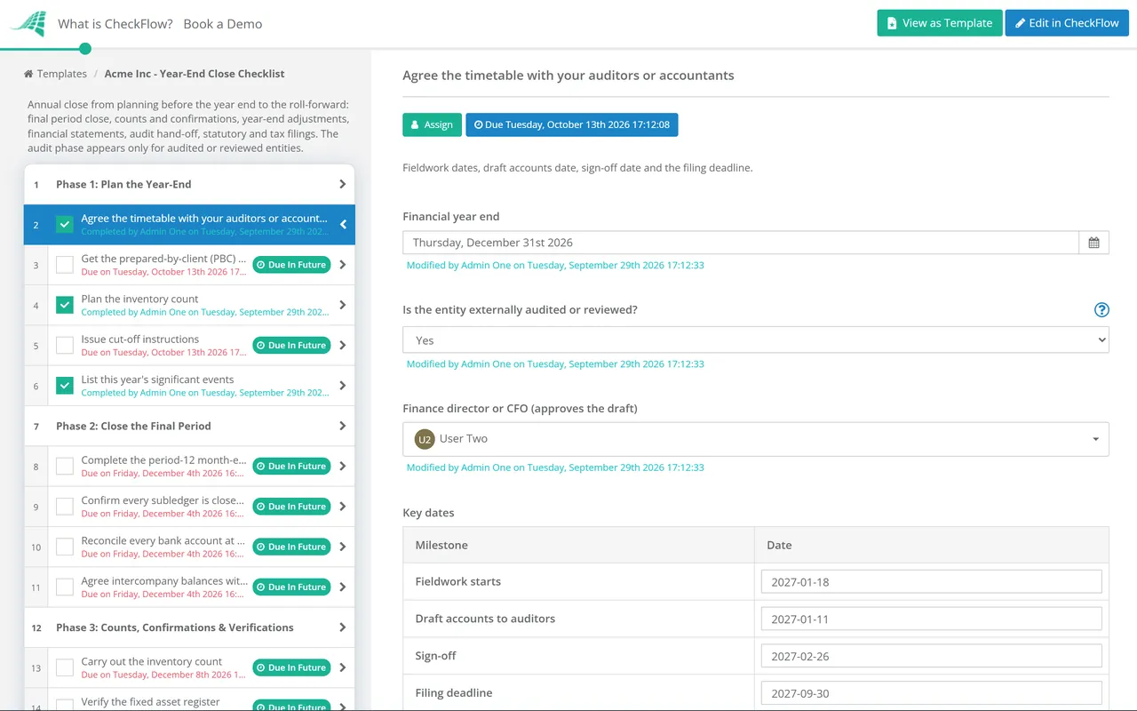 Live demo of the Year-End Close Checklist in CheckFlow
