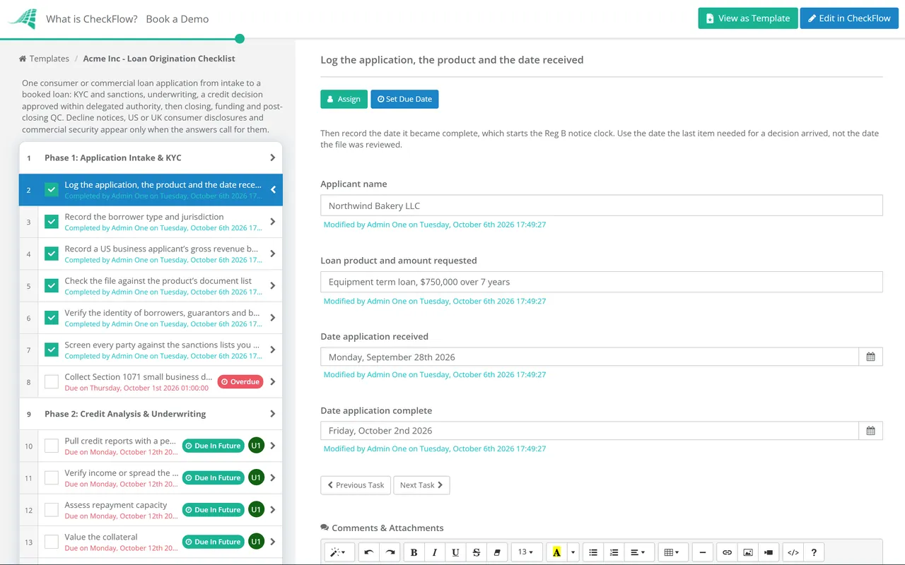 Live demo of the Loan Origination Checklist in CheckFlow