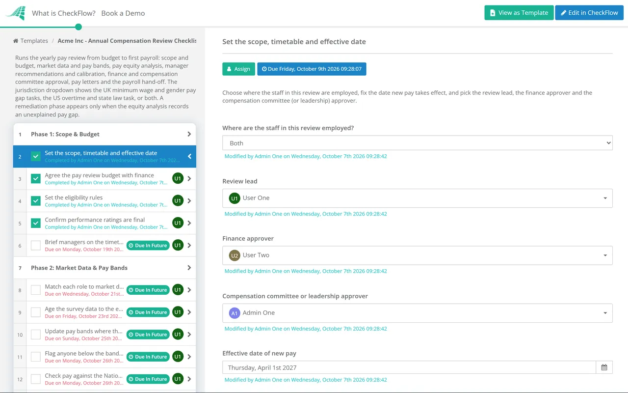 Live demo of the Annual Compensation Review Checklist in CheckFlow
