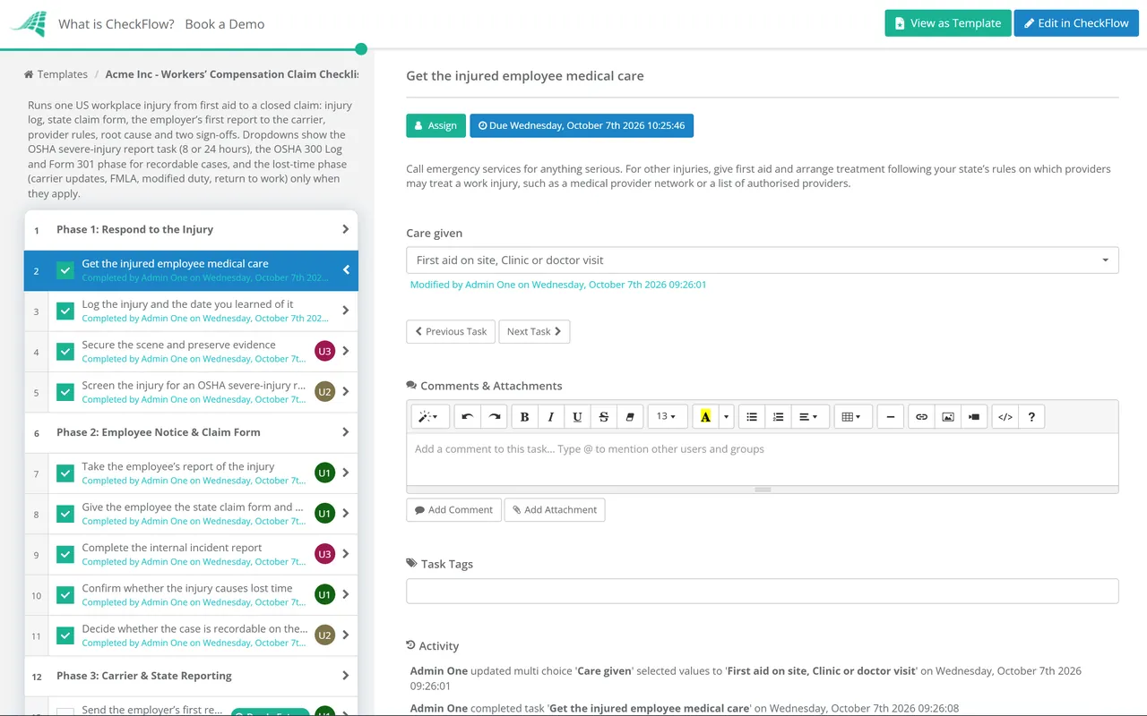 Live demo of the Workers’ Compensation Claim Checklist in CheckFlow