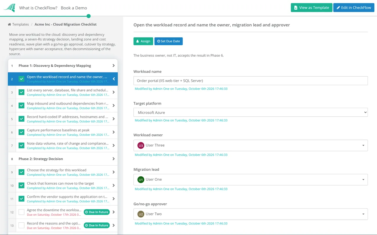 Live demo of the Cloud Migration Checklist in CheckFlow