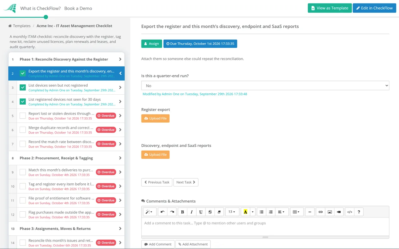 Live demo of the IT Asset Management Checklist in CheckFlow