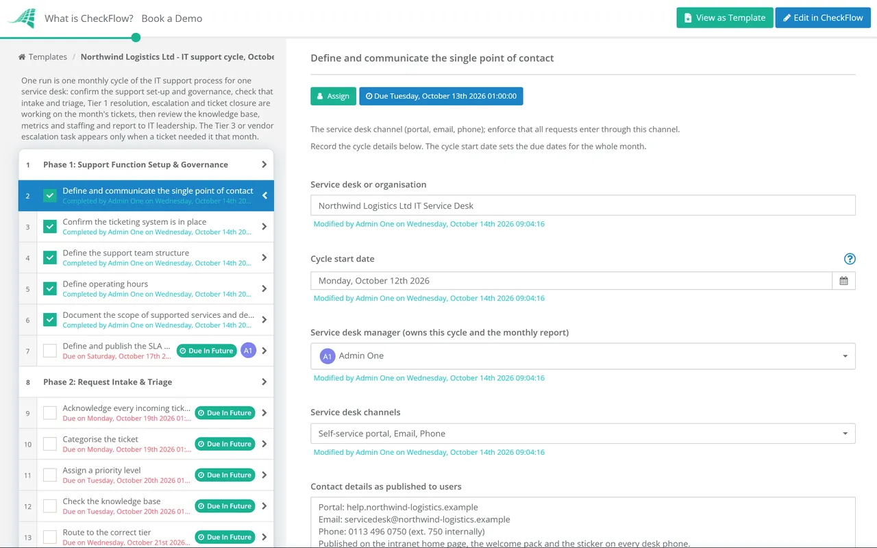 Live demo of the IT Support Checklist in CheckFlow