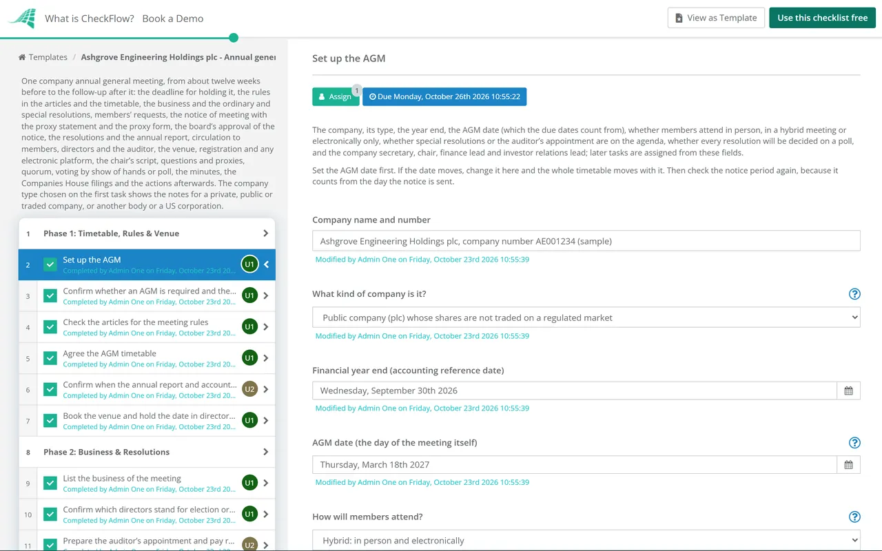 Live demo of the AGM Planning Checklist in CheckFlow
