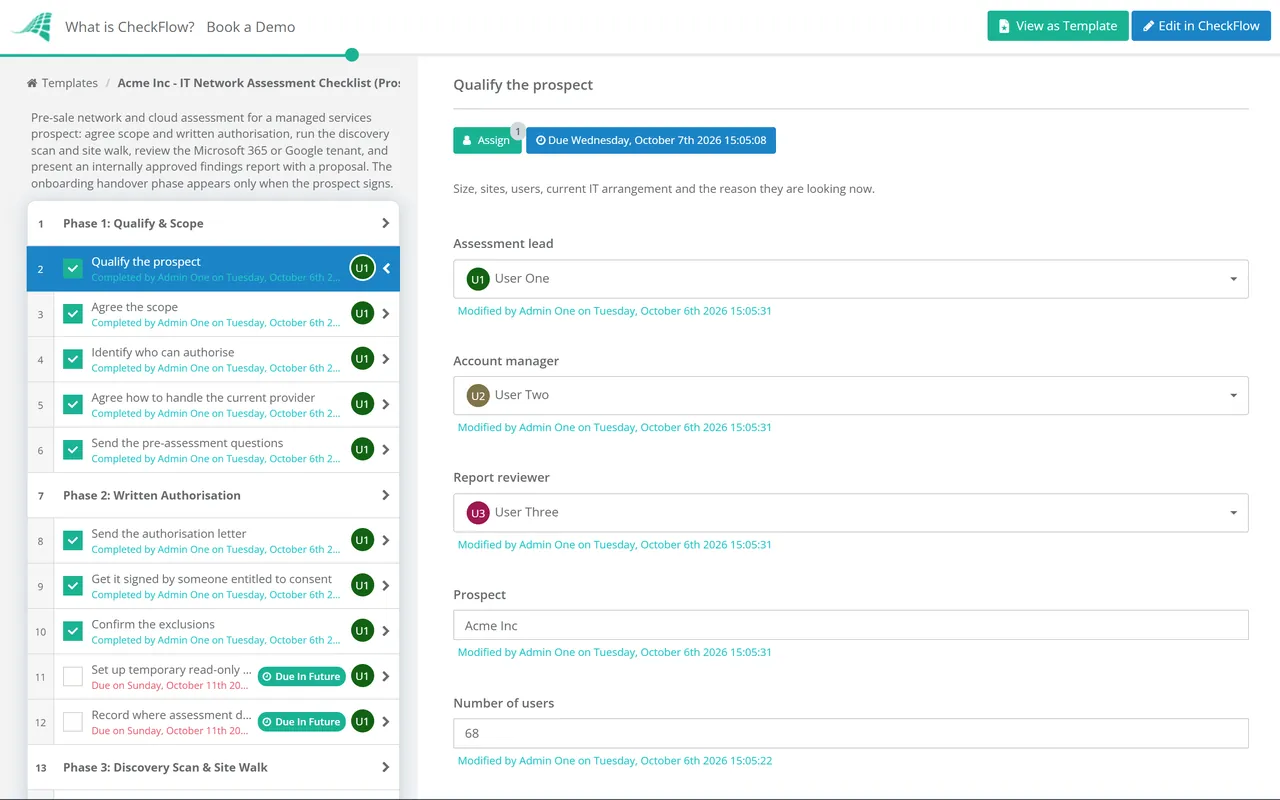 Live demo of the IT Network Assessment Checklist in CheckFlow