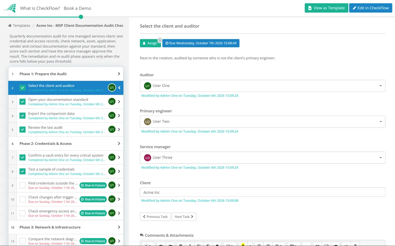 Live demo of the MSP Client Documentation Audit Checklist in CheckFlow