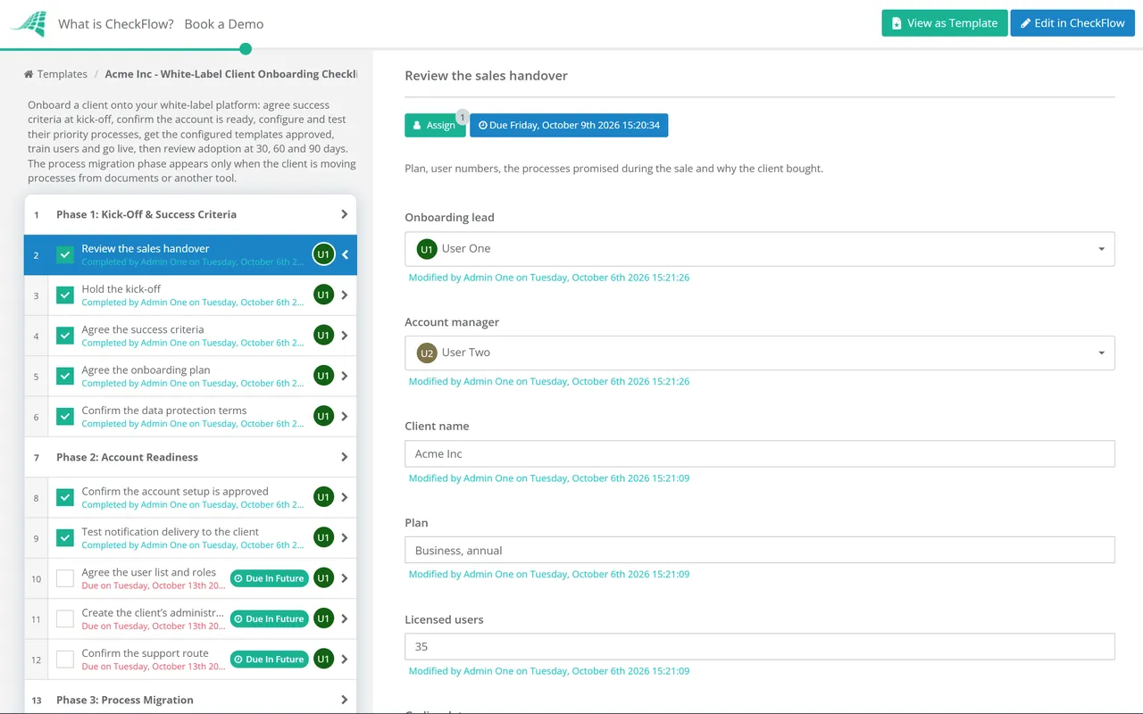 Live demo of the White-Label Client Onboarding Checklist in CheckFlow