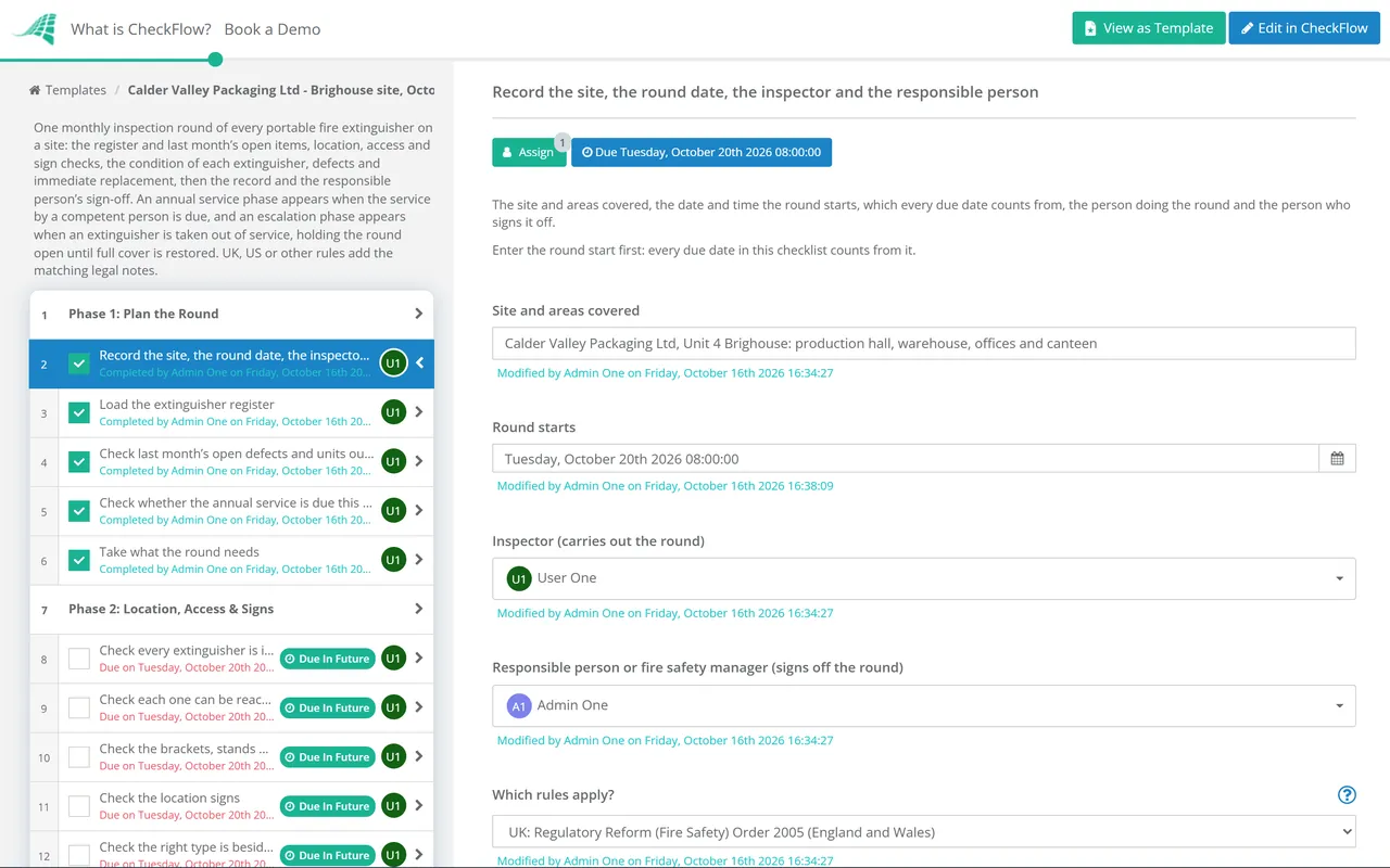 Live demo of the Fire Extinguisher Inspection Checklist in CheckFlow