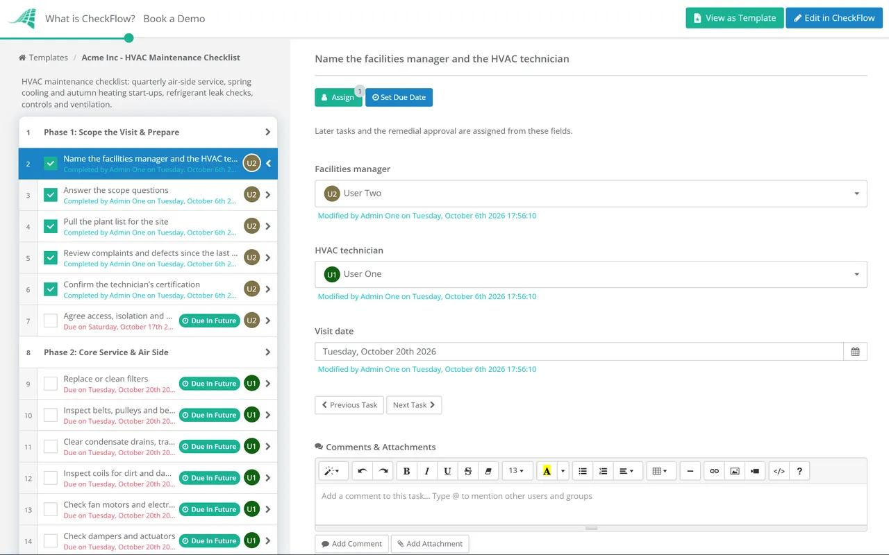 Live demo of the HVAC Maintenance Checklist in CheckFlow