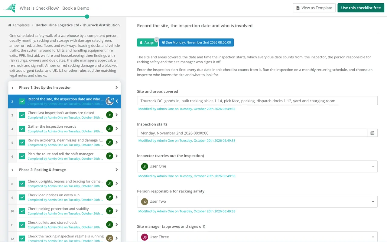 Live demo of the Warehouse Safety Inspection Checklist in CheckFlow