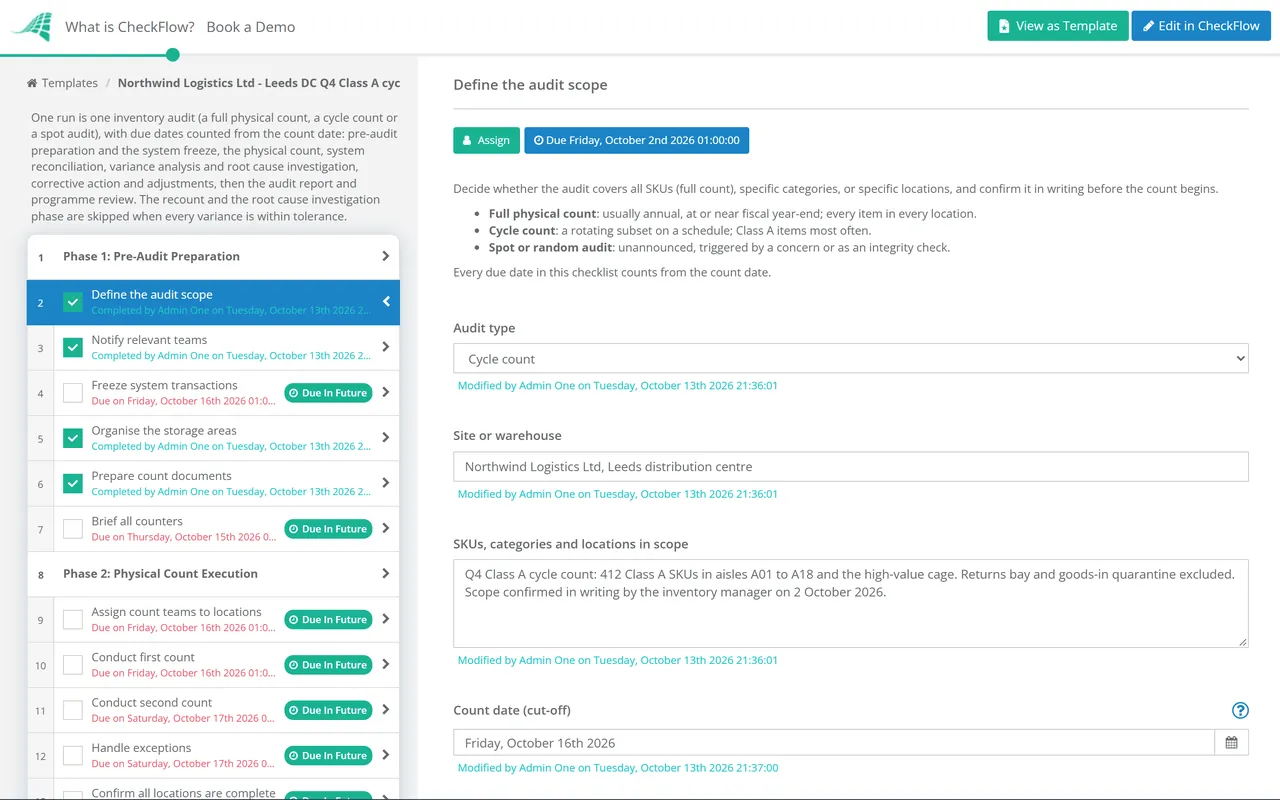 Live demo of the Inventory Audit Process Checklist in CheckFlow