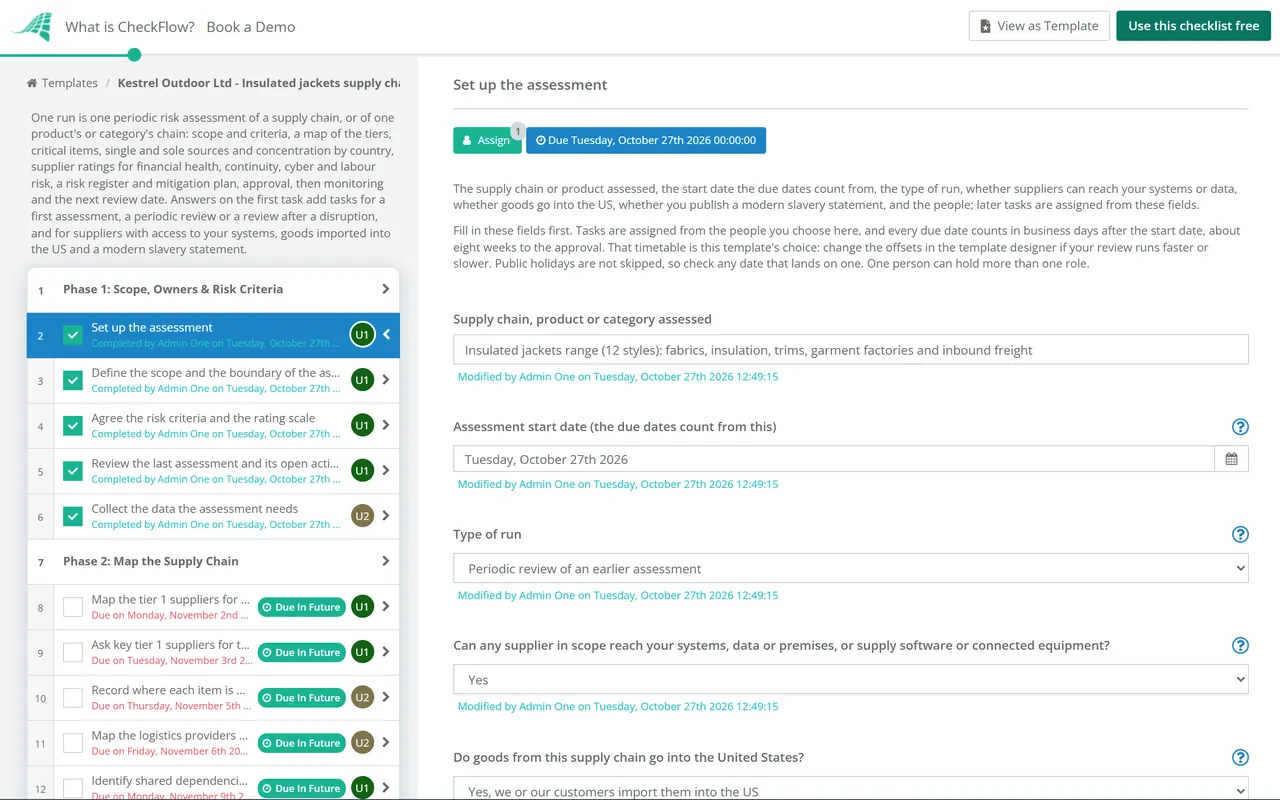 Live demo of the Supply Chain Risk Assessment Checklist in CheckFlow