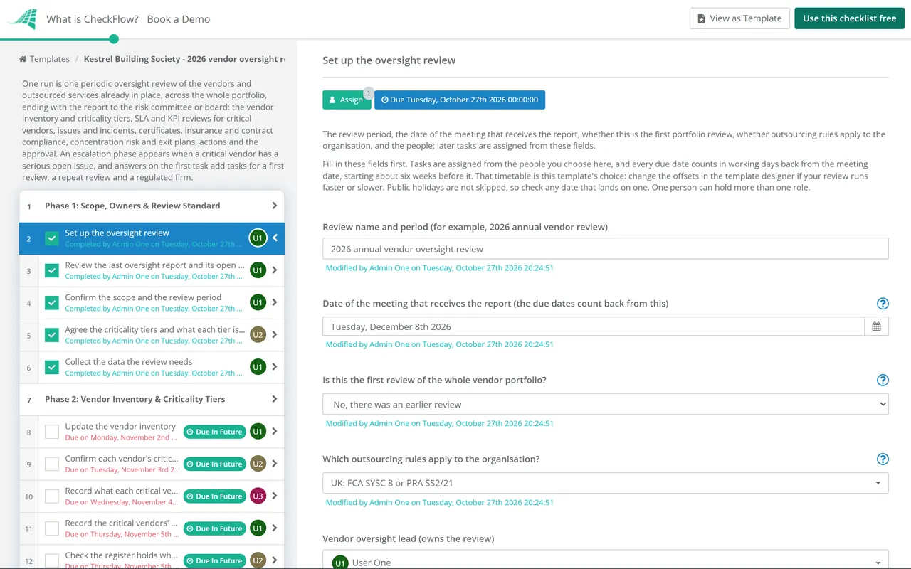 Live demo of the Vendor Oversight Checklist in CheckFlow