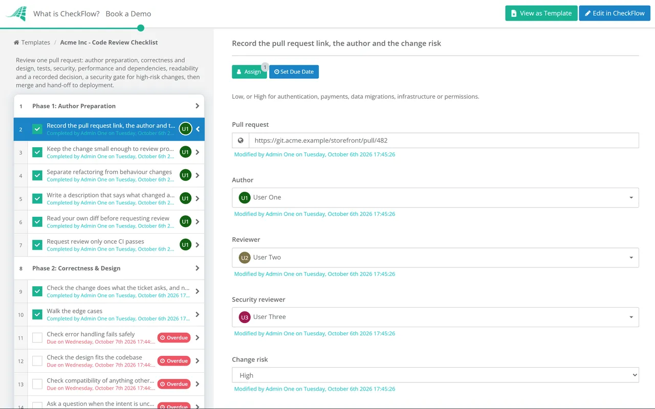 Live demo of the Code Review Checklist in CheckFlow