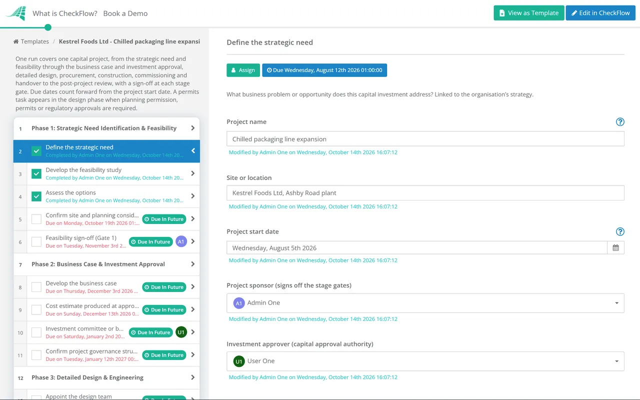 Live demo of the Capital Project Checklist in CheckFlow