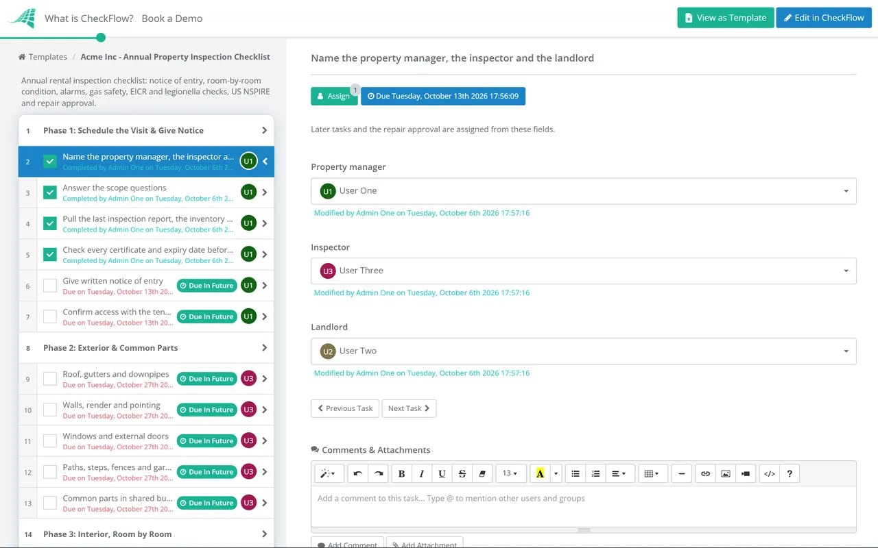 Live demo of the Annual Property Inspection Checklist in CheckFlow