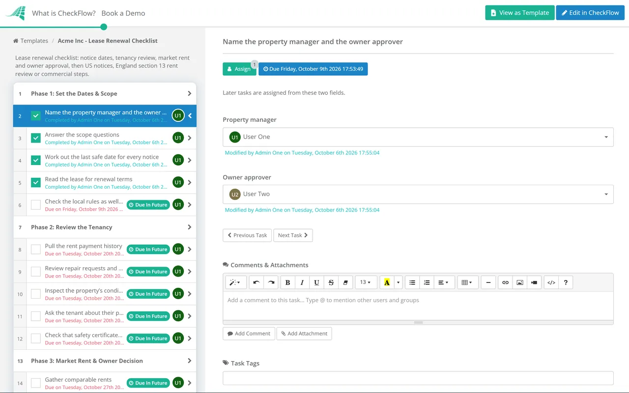 Live demo of the Lease Renewal Checklist in CheckFlow