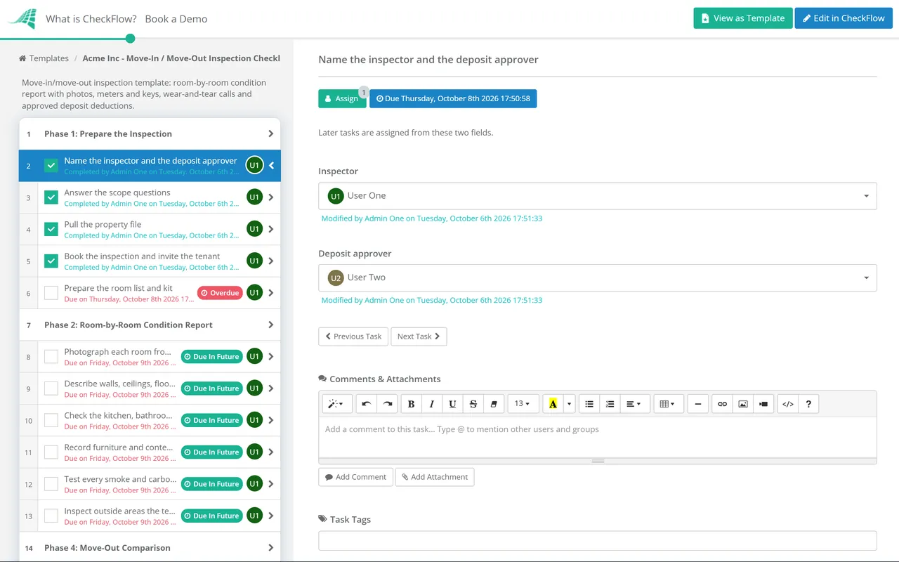 Live demo of the Move-In / Move-Out Inspection Checklist in CheckFlow