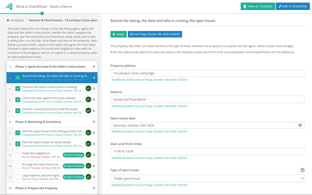 Live demo of the Open House Checklist in CheckFlow