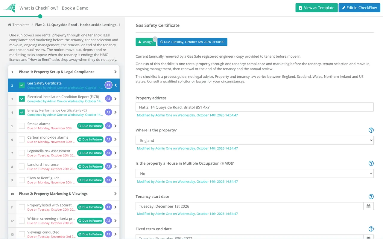 Live demo of the Property Management Checklist in CheckFlow
